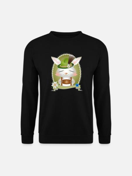kleines Kaninchen in Tracht mit Hut und Lederhose - Unisex Pullover - Schwarz
