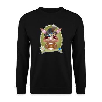 Mignon lapin en costume traditionnel avec chapeau et pantalon en cuir - Sweat-shirt Unisexe - noir - Devant - Alina (178cm) & Michal (187cm)