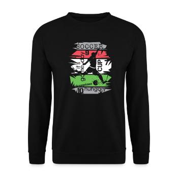 Fußball Ungarn Turnier Collage Torschuss Symbol - Unisex Pullover - Schwarz - Vorne - Alina (178cm) & Michal (187cm)