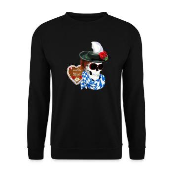 Female skull with hat and Gretel hairstyle - Unisex Sweatshirt - black - Front - Alina (178cm) & Michal (187cm)