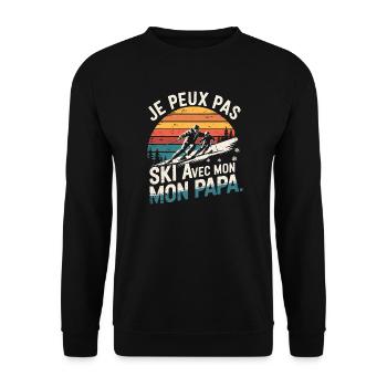Ich kann nicht mit meinem Vintage-Vater Ski fahren - Unisex Pullover - Schwarz - Vorne - Alina (178cm) & Michal (187cm)