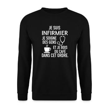 Cadeau humour infirmier - Sweat-shirt Unisexe - noir - Devant - Alina (178cm) & Michal (187cm)