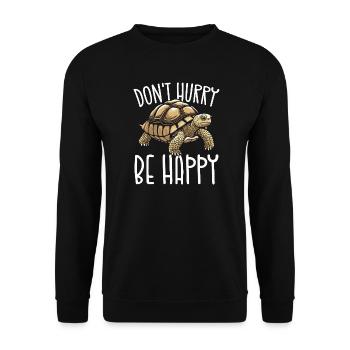 Schildkröten-Appell Beeilen Sie sich nicht, seien Sie glücklich - Unisex Pullover - Schwarz - Vorne - Alina (178cm) & Michal (187cm)