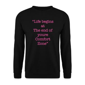Inspirierendes Comfort Zone Zitat - Unisex Pullover - Schwarz - Vorne - Alina (178cm) & Michal (187cm)