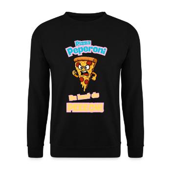 Wütende Pepperoni Pizza Karikatur - Unisex Pullover - Schwarz - Vorne - Alina (178cm) & Michal (187cm)