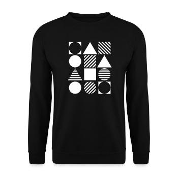 Geometrisches Gitter in Schwarz-Weiß - Unisex Pullover - Schwarz - Vorne - Alina (178cm) & Michal (187cm)