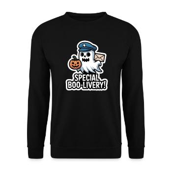 Postman Boo – Spooky Cute Halloween Ghost Delivery - Unisex Sweatshirt - black - Front - Alina (178cm) & Michal (187cm)