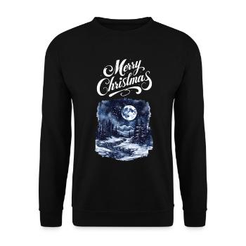 Merry Christmas Forest Landscape Moon Firs - Unisex Sweatshirt - black - Front - Alina (178cm) & Michal (187cm)