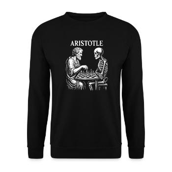 Aristoteles gegen Skeleton Schach - Unisex Pullover - Schwarz - Vorne - Alina (178cm) & Michal (187cm)