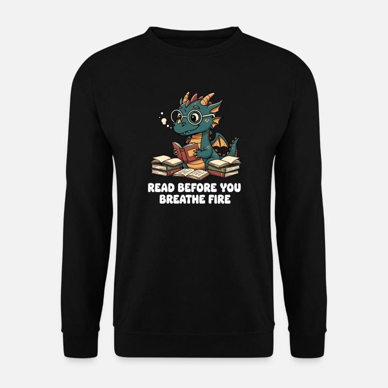 Bücherdrache Lesen statt Feuer - Unisex Pullover - Schwarz