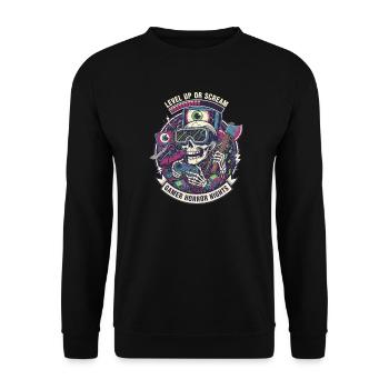 Level Up Schreie Gamer Nacht - Unisex Pullover - Schwarz - Vorne - Alina (178cm) & Michal (187cm)