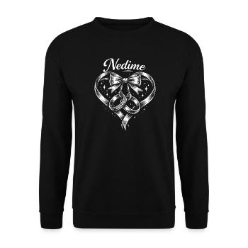 Nedime Heart Rings Bow Motif - Unisex Sweatshirt - black - Front - Alina (178cm) & Michal (187cm)
