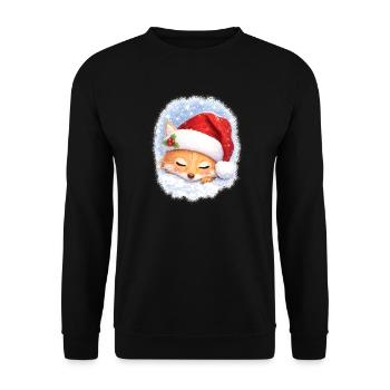 Schlafender Fuchs mit Weihnachtsmütze - Unisex Pullover - Schwarz - Vorne - Alina (178cm) & Michal (187cm)