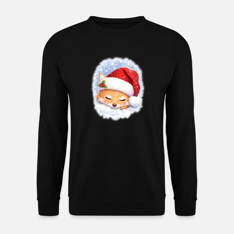 Sleeping fox with Christmas hat - Unisex Sweatshirt - black