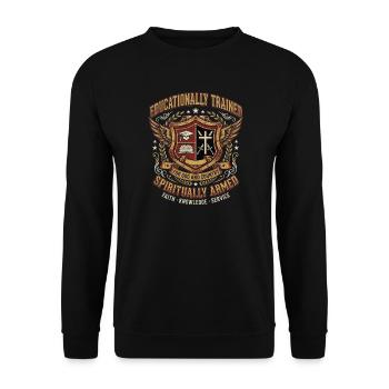 Educationally Trained Spiritually Armed - Unisex Pullover - Schwarz - Vorne - Alina (178cm) & Michal (187cm)