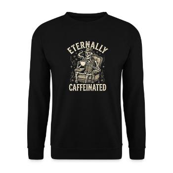 Eternally Caffeinated - Retro Kaffee Skelett - Unisex Pullover - Schwarz - Vorne - Alina (178cm) & Michal (187cm)