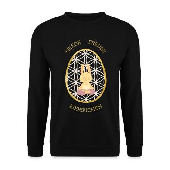 Friede Freude Eiersuchen - Yoga Osterhase - Unisex Pullover - Schwarz - Vorne - Alina (178cm) & Michal (187cm)