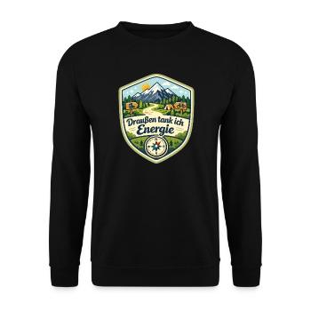 Draußen tank ich Energie - Unisex Pullover - Schwarz - Vorne - Alina (178cm) & Michal (187cm)