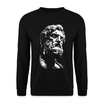 Stoizismus Pur – Antikes Philosophen-Porträt - Unisex Pullover - Schwarz - Vorne - Alina (178cm) & Michal (187cm)