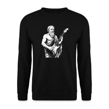 Der antike Philosoph Platon spielt Gitarre - Unisex Pullover - Schwarz - Vorne - Alina (178cm) & Michal (187cm)