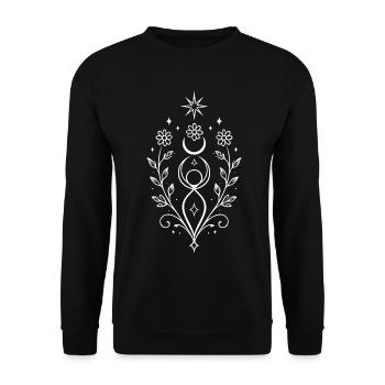 Kleine Mittsommer Göttin – Spirituelles Motiv - Unisex Pullover - Schwarz - Vorne - Alina (178cm) & Michal (187cm)