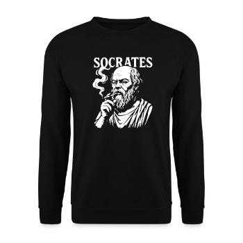 Sokrates raucht Zigarettenporträt-Design - Unisex Pullover - Schwarz - Vorne - Alina (178cm) & Michal (187cm)
