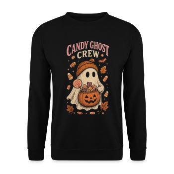 Candy Ghost Crew – Cute Halloween Ghost - Unisex Pullover - Schwarz - Vorne - Alina (178cm) & Michal (187cm)