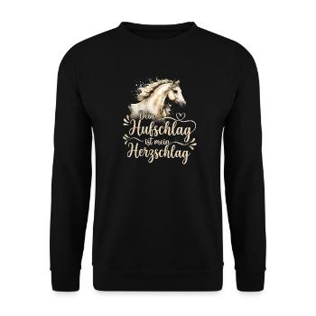 Pferdeliebe Dein Hufschlag ist mein Herzschlag  - Unisex Pullover - Schwarz - Vorne - Alina (178cm) & Michal (187cm)
