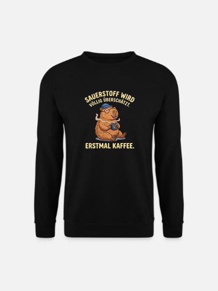 Lustiges Kaffee T-Shirt mit Capybara & Brille - Unisex Pullover - Schwarz