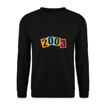 Geboren 2003 – Geburtstag mit großen bunten Zahlen - Unisex Pullover - Schwarz - Vorne - Alina (178cm) & Michal (187cm)