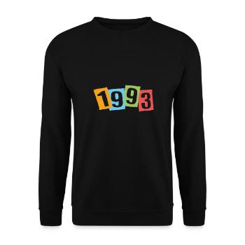 Geboren 1993 – Geburtstag mit großen bunten Zahlen - Unisex Pullover - Schwarz - Vorne - Alina (178cm) & Michal (187cm)