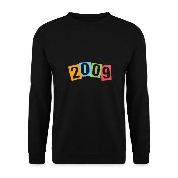 Geboren 2009 – Geburtstag mit großen bunten Zahlen - Unisex Pullover - Schwarz - Vorne - Alina (178cm) & Michal (187cm)