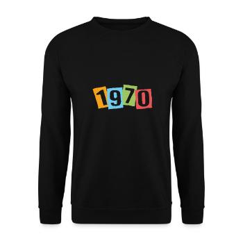 Geboren 1970 – Geburtstag mit großen bunten Zahlen - Unisex Pullover - Schwarz - Vorne - Alina (178cm) & Michal (187cm)