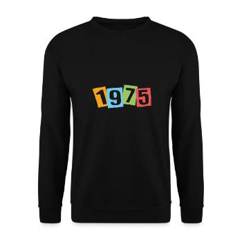 Born in 1975 – Birthday with big colorful numbers - Unisex Sweatshirt - black - Front - Alina (178cm) & Michal (187cm)