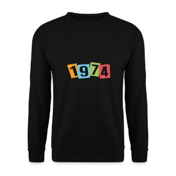 Born in 1974 – Birthday with big colorful numbers - Unisex Sweatshirt - black - Front - Alina (178cm) & Michal (187cm)