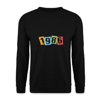 Born in 1986 – Birthday with big colorful numbers - Unisex Sweatshirt - black - Front - Alina (178cm) & Michal (187cm)