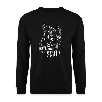 STAFFORDSHIRE BULLTERRIER loved by Staffy Wilsigns - Unisex Sweatshirt - black - Front - Alina (178cm) & Michal (187cm)