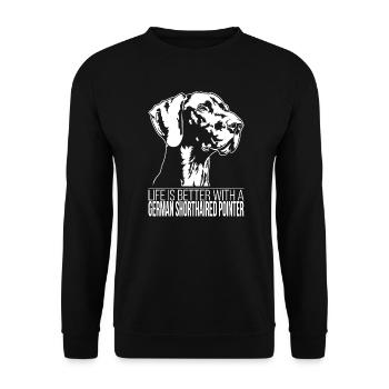 German Shorthaired Pointer life is better Wilsigns - Unisex Pullover - Schwarz - Vorne - Alina (178cm) & Michal (187cm)