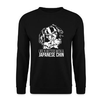 Japanese Chin life is better Hunde Hund Wilsigns - Unisex Pullover - Schwarz - Vorne - Alina (178cm) & Michal (187cm)