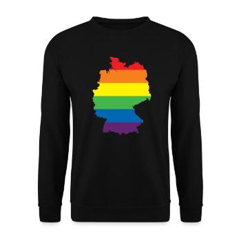Rainbow Connection Embrace, Happy Pride - Unisex Pullover - Schwarz - Vorne - Alina (178cm) & Michal (187cm)