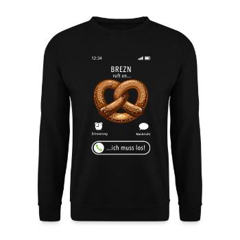 Brezn ruft an - ich muss los - Spruch - Unisex Pullover - Schwarz - Vorne - Alina (178cm) & Michal (187cm)
