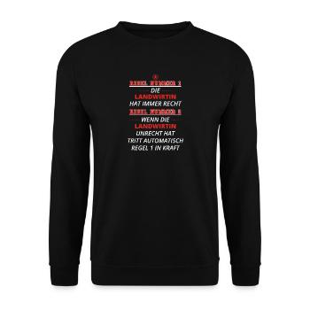 GESCHENK REGEL HAT RECHT Landwirtin - Unisex Pullover - Schwarz - Vorne - Alina (178cm) & Michal (187cm)