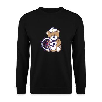 Teddybär als Seemann - Unisex Pullover - Schwarz - Vorne - Alina (178cm) & Michal (187cm)