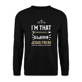 Je suis cette moto qui conduit Jésus... - Sweat-shirt Unisexe - noir - Devant - Alina (178cm) & Michal (187cm)