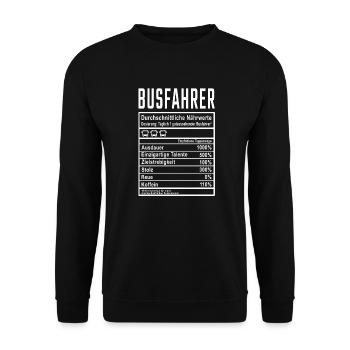 Busfahrer Nährwerte - Unisex Pullover - Schwarz - Vorne - Alina (178cm) & Michal (187cm)