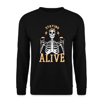 Halloween Skeleton Coffee Staying Alive - Unisex Sweatshirt - black - Front - Alina (178cm) & Michal (187cm)