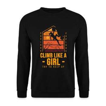 Climb Like a Girl Rock Climbing Bouldering 80's - Unisex Sweatshirt - black - Front - Alina (178cm) & Michal (187cm)