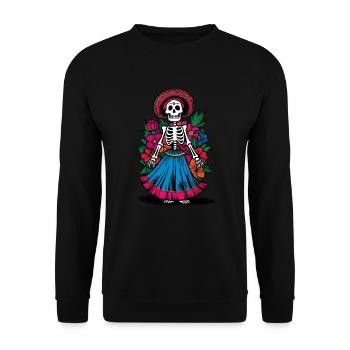 La Catrina Skelett Halloween - Unisex Pullover - Schwarz - Vorne - Alina (178cm) & Michal (187cm)