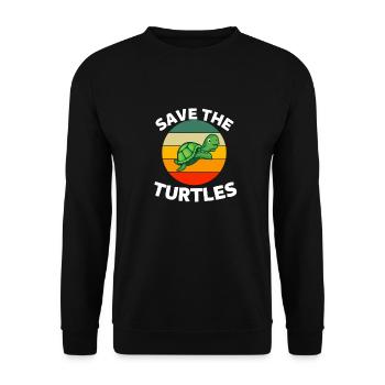 Tierschutz Meerestier Geschenk Retro Schildkröte - Unisex Pullover - Schwarz - Vorne - Alina (178cm) & Michal (187cm)