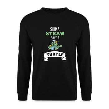 Lass ein Strohhalm weg rette eine Schildkröte - Unisex Pullover - Schwarz - Vorne - Alina (178cm) & Michal (187cm)